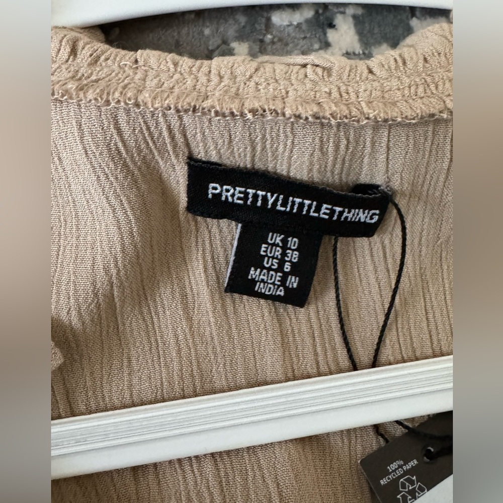 PLT Beige Ruffle V-Neck Mini Dress - Picture 5 of 6
